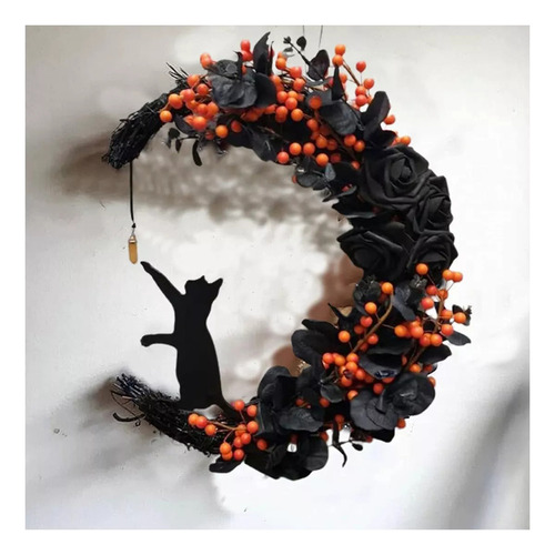 Coroa De Gatos Halloween Moon Para Decoração De Casa