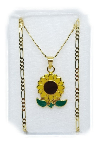 Collar De Girasol Amarillo De Oro Laminado+estuche