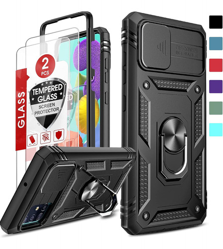 Funda Para Samsung Galaxy A51 - Negra Con Anillo + Vidrios