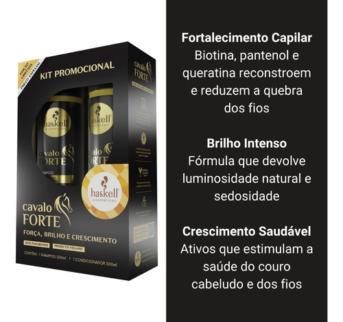 Kit Haskell Cavalo Forte Shampoo Cond 2x300ml + Máscara