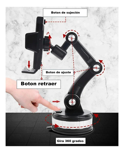 Porta Celular Auto Soporte Giratorio Ventosa Brazo Telescopi