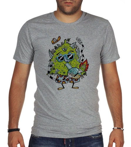 Remera De Hombre Cogollo Fumando Bong Cannabis