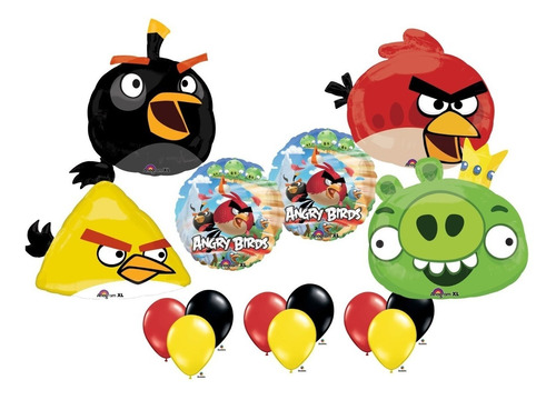 Set De Globos De Angry Birds Metalizados Y Latex Para Helio