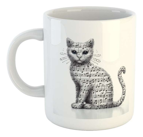 Taza Ceramica Gato Simpatico Notas Musicales Music