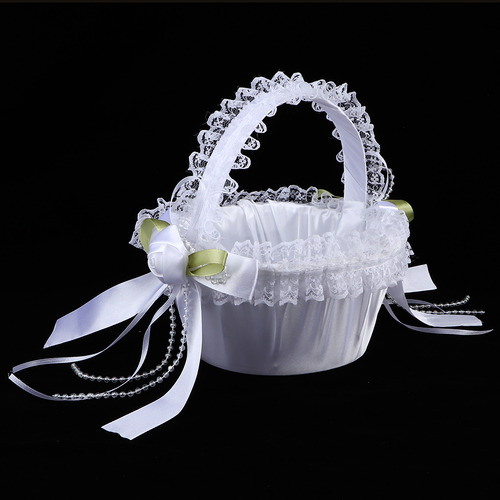 Elegante Cesta Grande De Encaje Para Boda Con Flores Para Ni