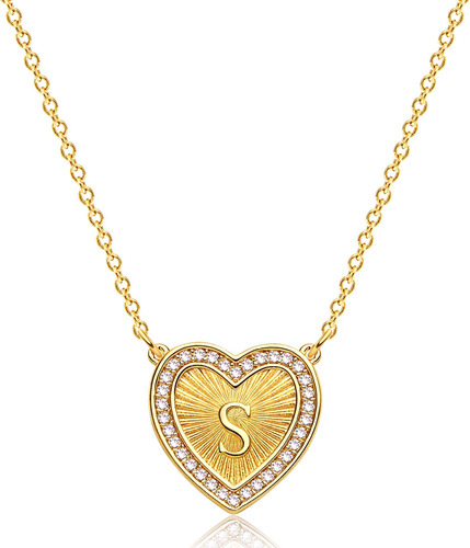 Fettero S Inicial Corazón Collar 18k Oro Lleno Delicado Oro