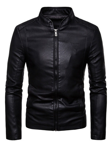 Chamarra Informal De Cuero Pu Con Cuello Alto For Hombre