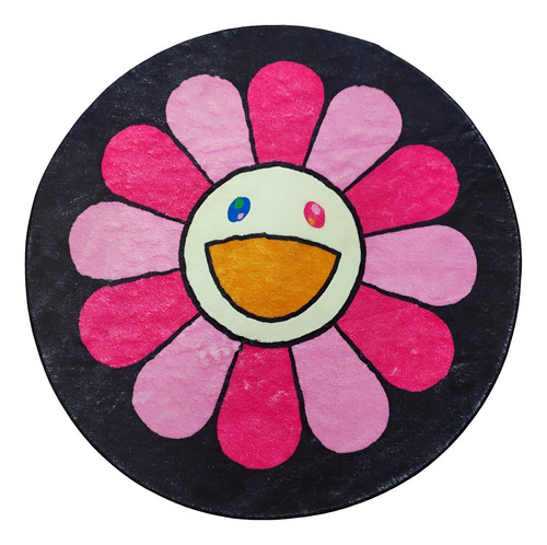 Alfombra Circular Para Dormitorio Diseño Girasol Rosado