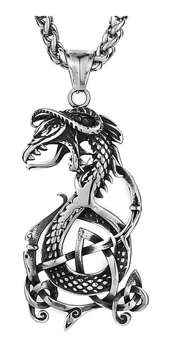 Collar Dragon Acero Inoxidable Color Plata Vikingo Hombre