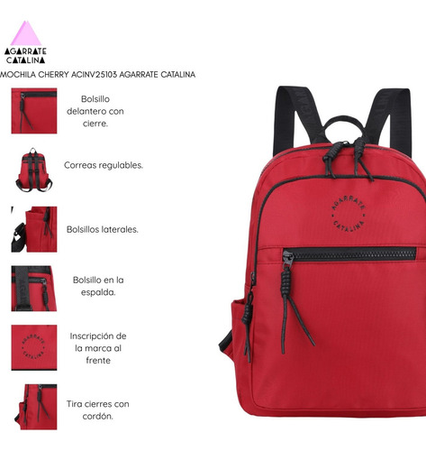 Mochila Cherry Agarrate Catalina Rojo Liso