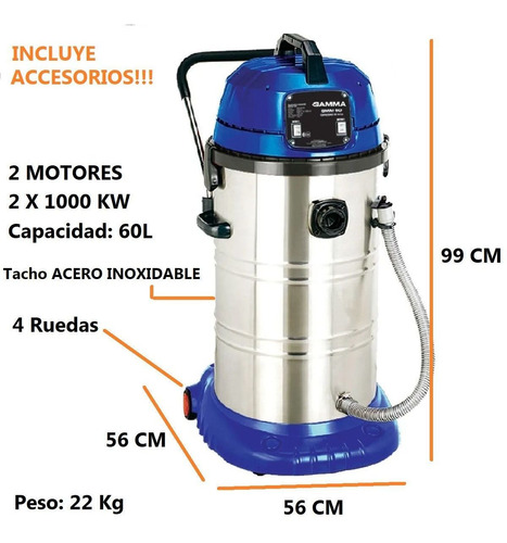 Imagen 2 de 7 de Aspiradora Gamma 60 L Polvo Liquido A.inoxidable Soldador