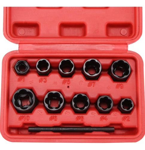 Juego Dados Extractor De Tuerca-pernos Rodados 11pcs Rojo