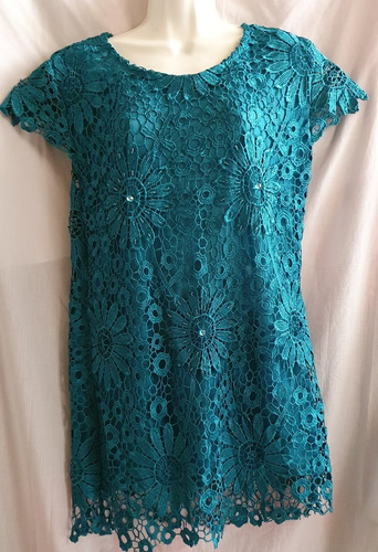 Vestido Verde Jade De Encaje Guipur Xl