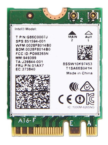 Capturador Wifi + Bluetooth M.2 Intel Ac-8265 Wireless
