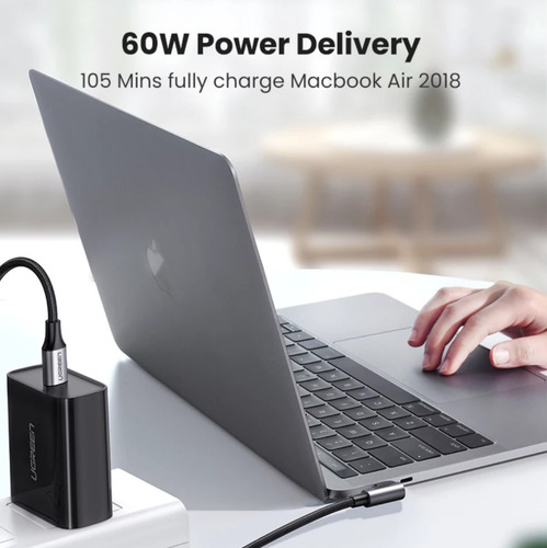 Imagen 6 de 8 de Cable Carga Y Datos Usb Tipo C A Usb-c De 60 W. X 100 Cm