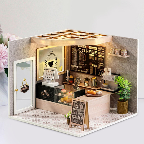 Casa De Muñecas Hecha A Mano Kit De Bricolaje Cafetería