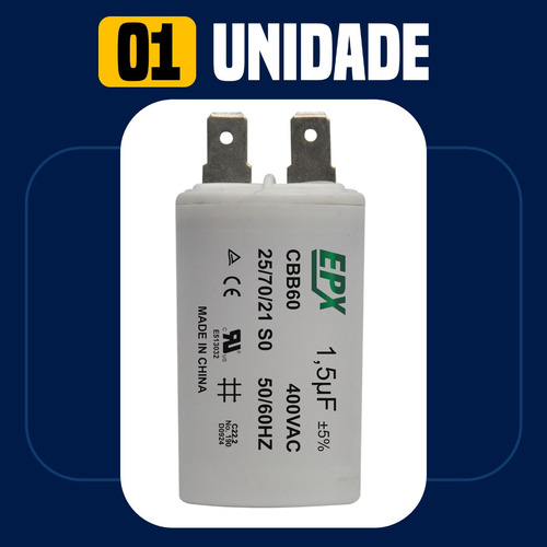 Capacitor Permanente 1,5uf 400v Terminal Duplo Cbb60