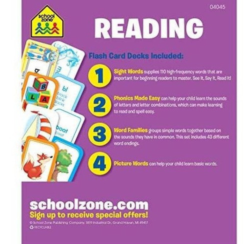 School Zone - Reading Flash Card 4-pack - Ages 4 And, De School Z. Editorial School Zone Publishing En Inglés