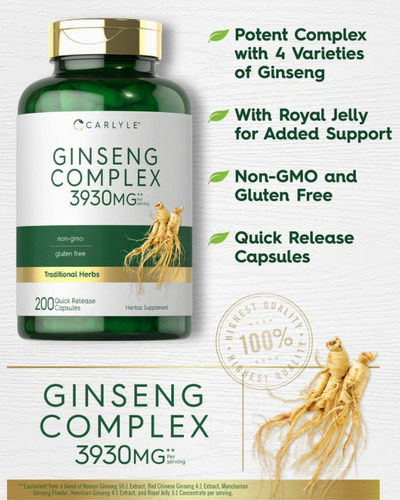 Ginseng Complex 3,930 Mg De Carlyle 200 Cápsulas