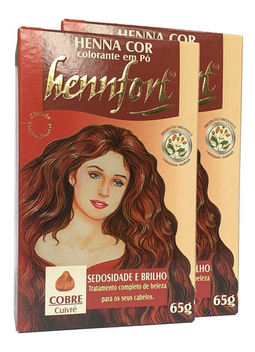 Kit 2 Henna Hennfort Em Pó 65g - Cobre