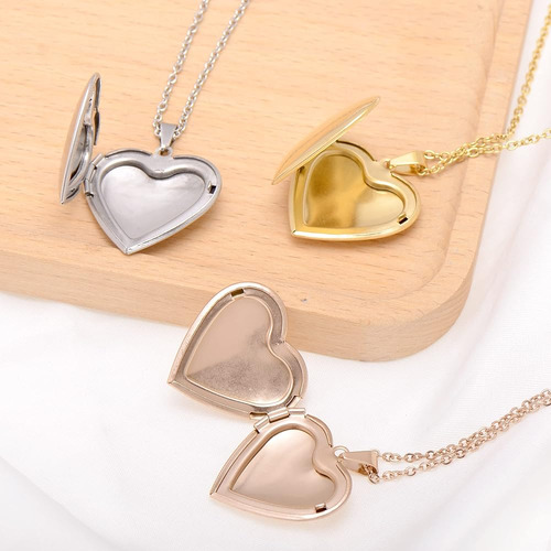 Collar Medallón Corazón Acero Inoxidable Pulido Plata