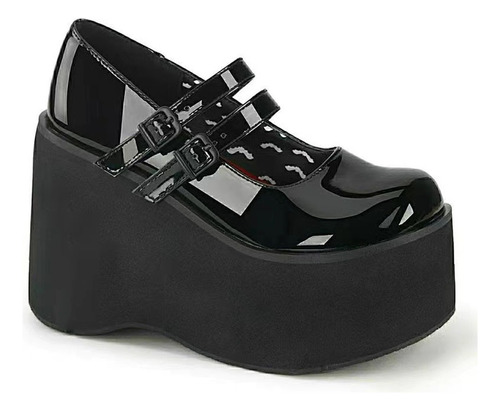 Sapatos Góticos Escuros De Fundo Grosso Mary Jane