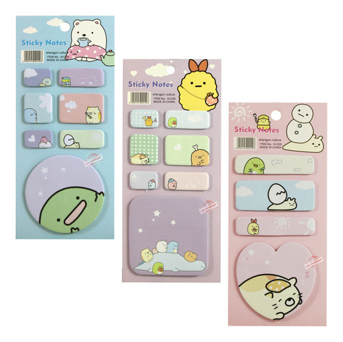 Set 3 Pcs Notas Adhesivas Kawaii Banderitas Oficina Wj57-2