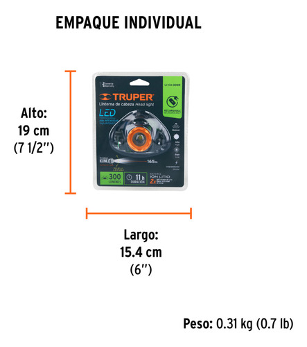 Lintera De Minero Recargable 300lm 8 Hrs. 3 Modos Iluminacio Blanco