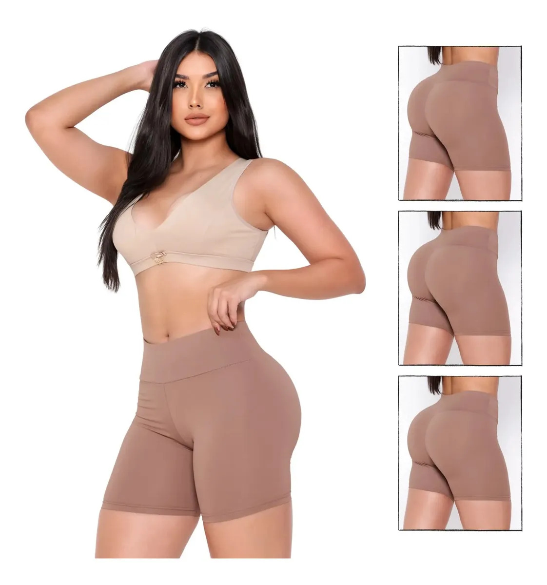 Kit 03 Short Segunda Pele Anágua Modeladora Cintura Alta Cor 03 Marrom Chocolate Tamanho G