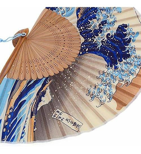 Abanico Plegable Japones Hecho A Mano Con Soportes De Bambu