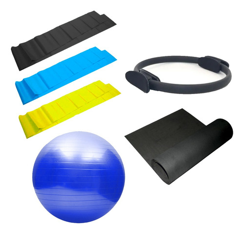Kit Yoga Pilates Funcional Anel Tapete E Bola Suíça