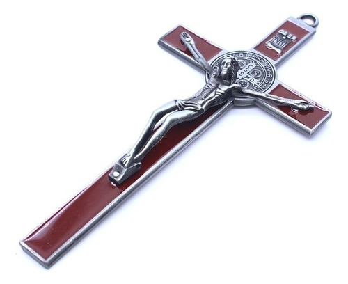 Crucifijo Metálico De Pared Cruz Jesús Medalla San Benito