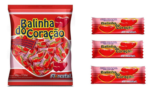 Balinha Do Coração Morango Kit 5 Pacotes 500g - Florestal