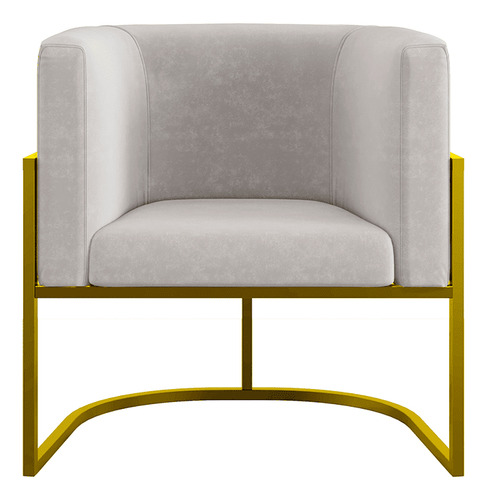 Poltrona Cadeira Lua Base De Metal Dourada Reforçada Bege Balaqui Decor