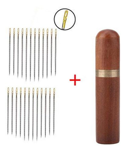 6 X 24x Agujas De Enhebrar De Madera Caja De Almacenamiento