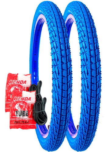 Par Pneu Colorido Aro 20x1.95 Bicicleta Kenda Bmx + 2 Camara Cor Azul