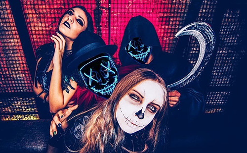 Máscara Luz Led La Purga Halloween Fantasma Fiesta De Vestir Color Rosa