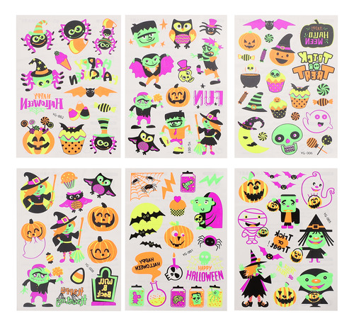 Pegatinas De Tatuaje Halloween Glow Tattoo Brillan, 6 Unidad