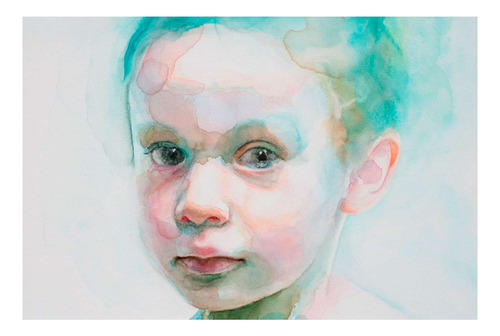 Vinilo 60x90cm Retrato Acuarela Niña Mirada Fija