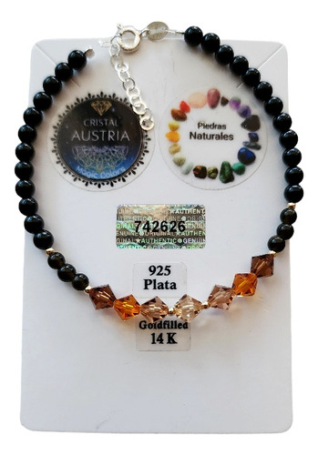 Pulsera Turmalina Negra +cristal Austria + Obsidiana+ Oro/pt