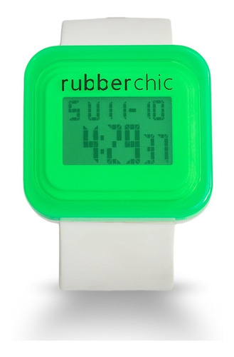Reloj Digital Blanco Y Verde Con Cronómetro Rubberchic Box