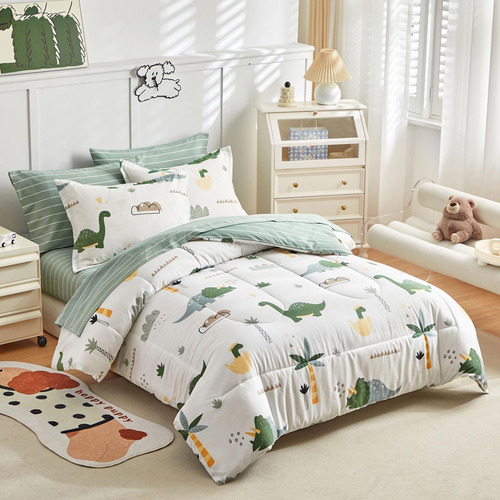 Joyreap Bed In A Bag Algodón, Tema De Dinosaurio Verde Fresc
