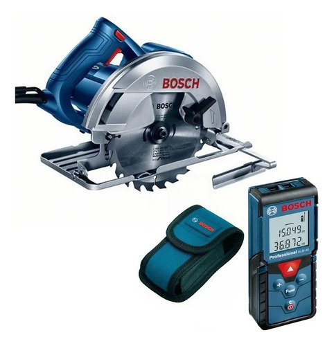 Serra Circular Gks150std + Trena A Laser Bosch Glm40 Cor Azul