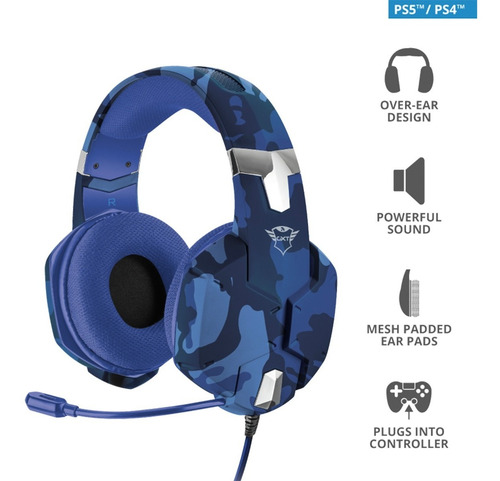 Imagen 6 de 9 de Audifono Gamer Trust Gxt 322b Carus Pc Ps5 Xbox Switch Azul