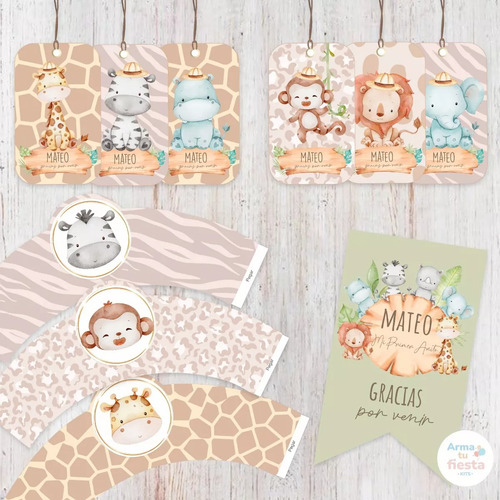 Kit Imprimible Animales Selva Safari Bebe Acuarela+obsequios