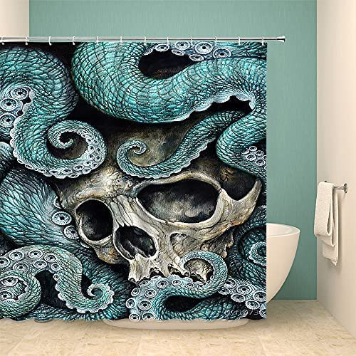 V Cortina De Ducha Bnyarh Pulpo Con Temática De Calavera Y