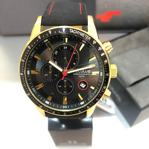 Relógio Seculus Cronógrafo,dourado,10atm,couro, 23649gpsvha1