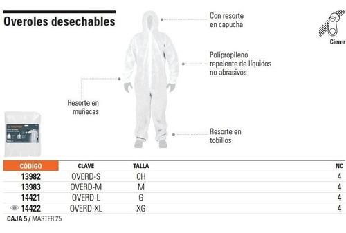 Overol Desechable Talla Chica Usos Multiples Truper 13982