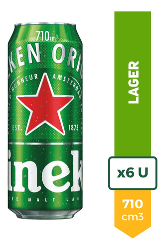 Imagen 1 de 9 de Cerveza Heineken Rubia Lata 710ml Pack X6 La Barra Oferta