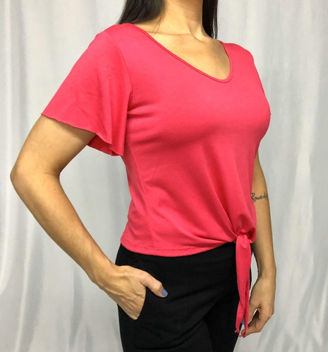 Blusa Nozinho Decote V Manga Flare Viscolycra Melancia